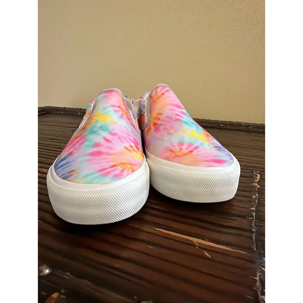 NEW Hurley Canvas Slip on Sneakers Girls Size 4 Pink Blue Purple Tie Dye Whimsy